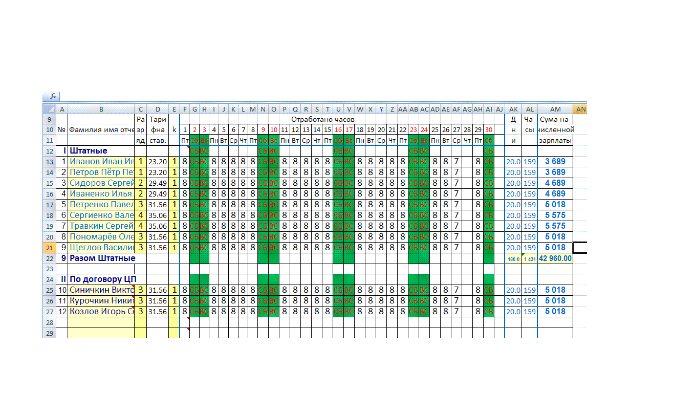 Условным форматированием выделить Выходные ТЕКСТом в табеле - Мир MS Excel